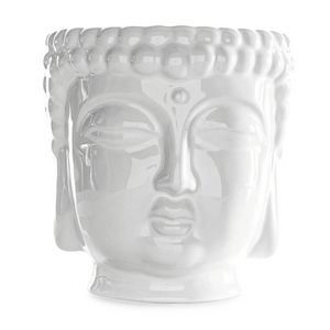 Front view of Thompson Ferrier French Gardenia White Buddha Candle showcasing a white Buddha head design on a plain white background