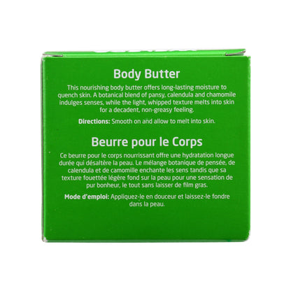 Rear view of Weleda Body Butter Skin Food box with botanical blend and directions on green packaging