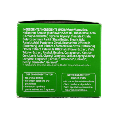 Back view of Weleda Skin Food Body Butter package showing ingredients and commitment statements on a green background