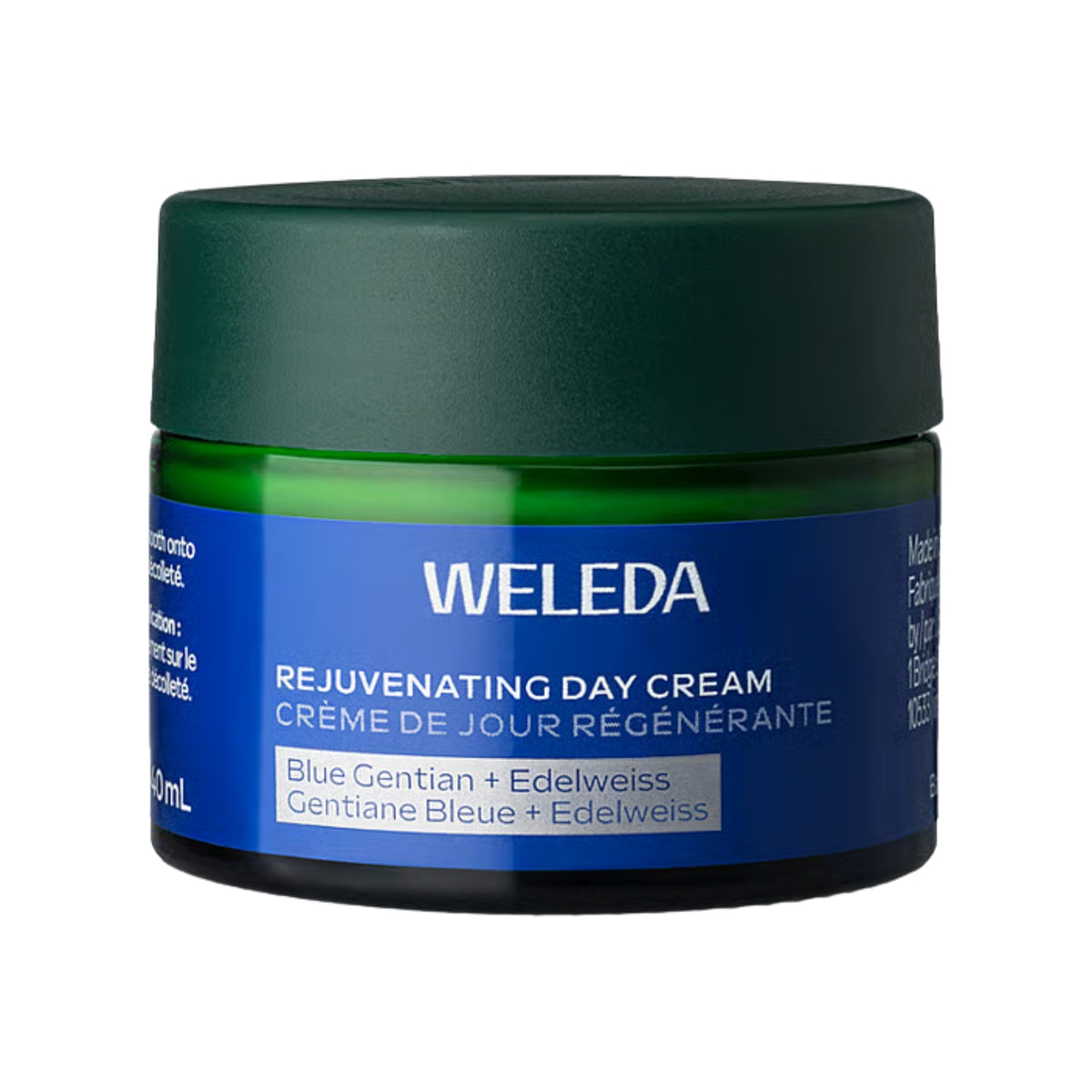 Front view of Weleda Rejuvenating Day Cream showcasing its blue and green label on a white background