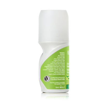Front view of Weleda Roll-On Citrus 24h Deodorant showcasing its green citrus label with white background