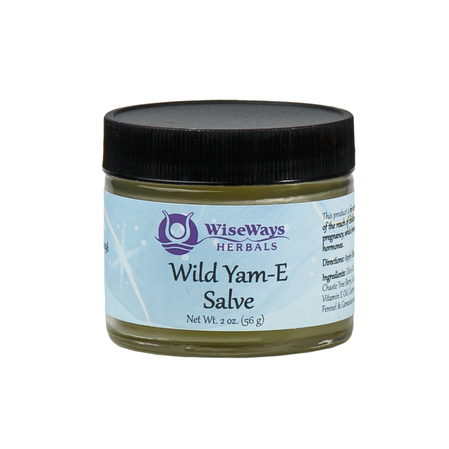 Primary Image of Wild Yam-E Salve, glass jar with blue label and black lid