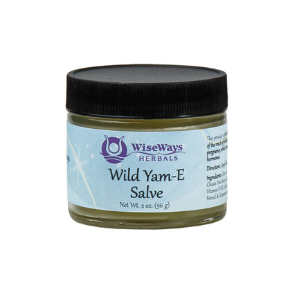 Primary Image of Wild Yam-E Salve, glass jar with blue label and black lid