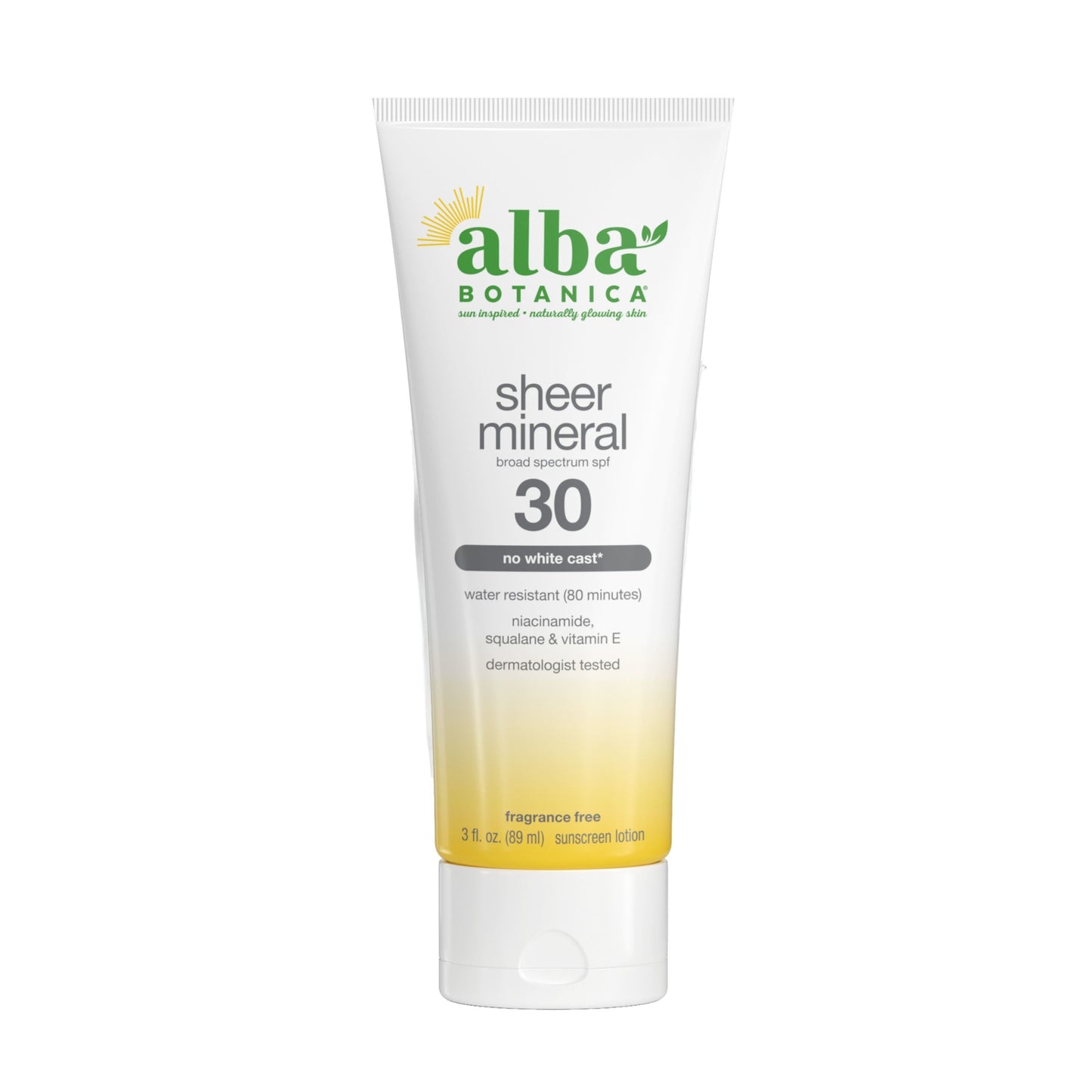 Primary Image of Sheer Mineral Sunscreen SPF30, white and yellow tube