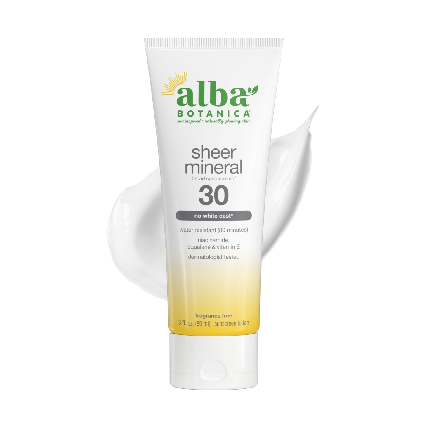 Alternate Image of Sheer Mineral Sunscreen SPF30, white and yellow tube with cream texture