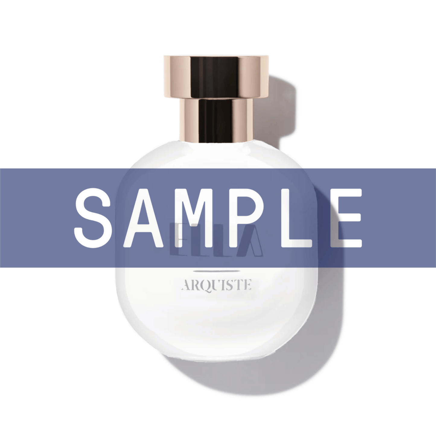 Primary Image of Sample - Ella EDP, white perfume bottle with gold cap with sample written over