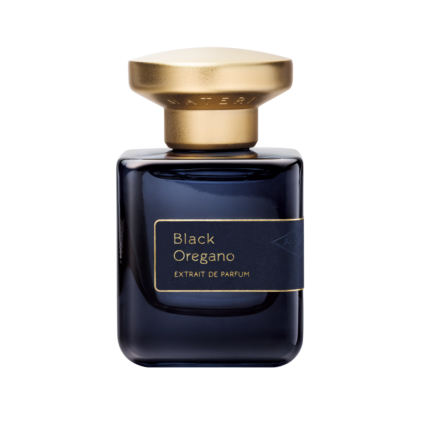 Primary Image of Black Oregano Extrait de Parfum. dark perfume bottle with gold cap