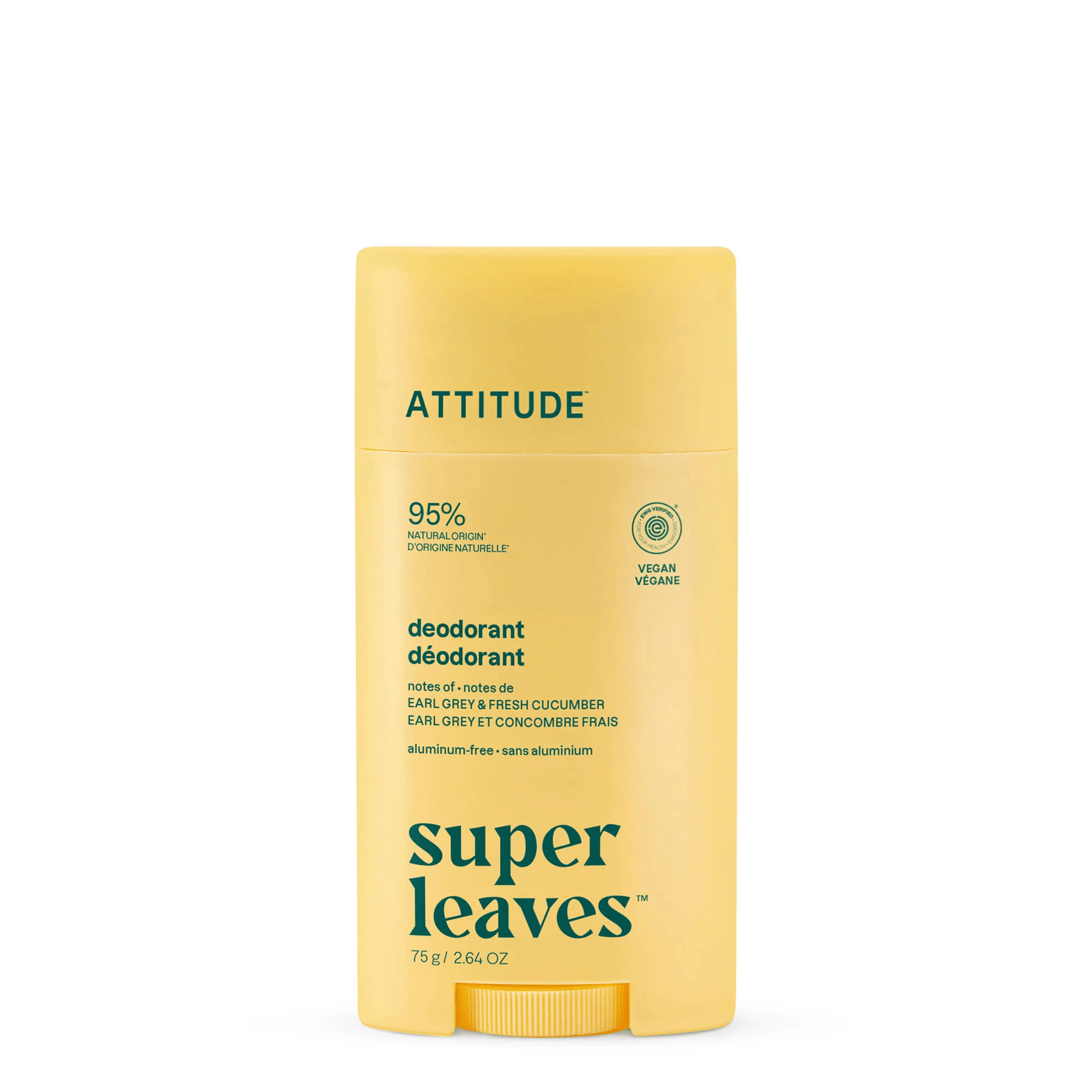 Primary Image of Super Leaves Earl Grey & Fresh Cucumber Deodorant, yellow deodorant stick