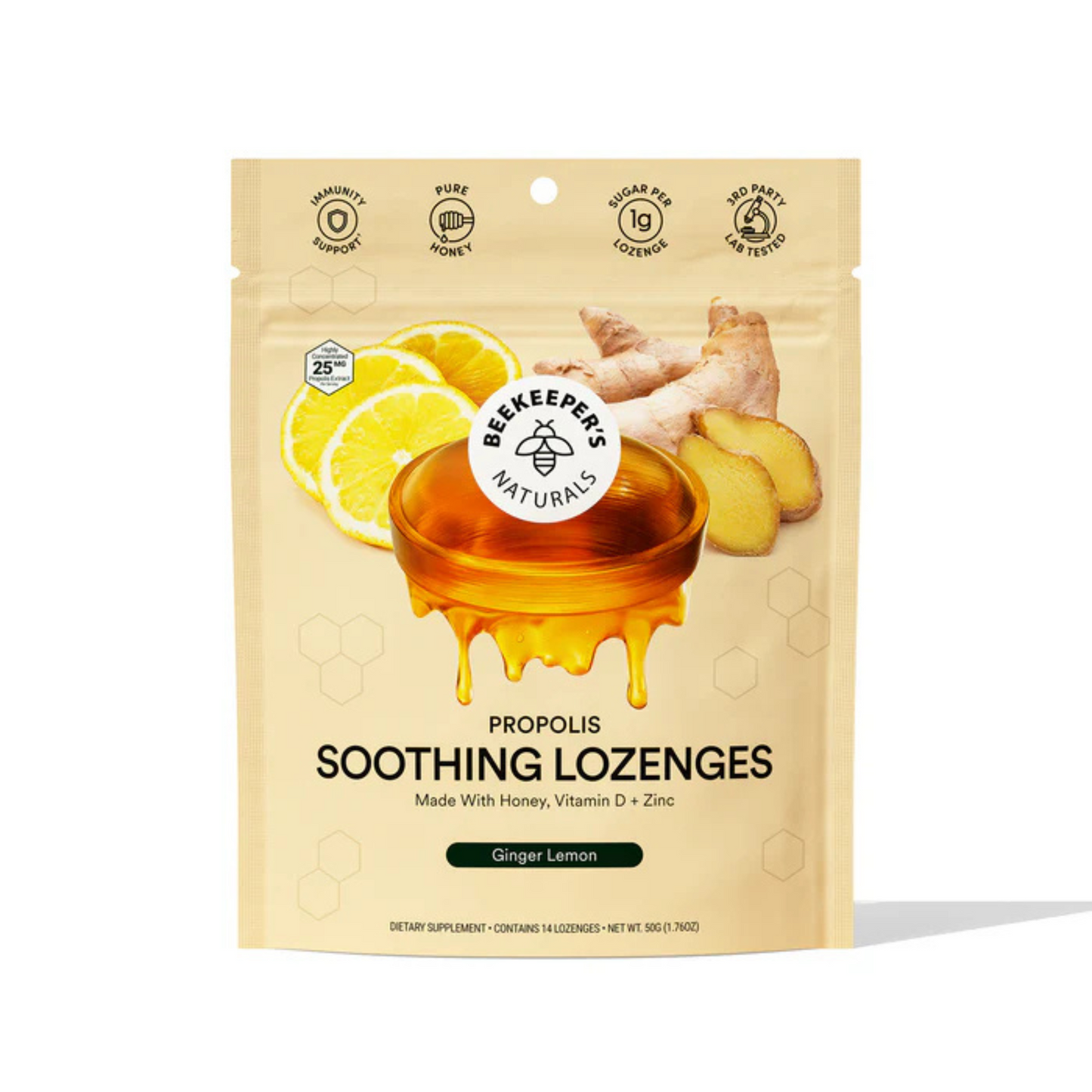 primary image of beekeeper's naturals ginger lemon propolis soothing lozenges