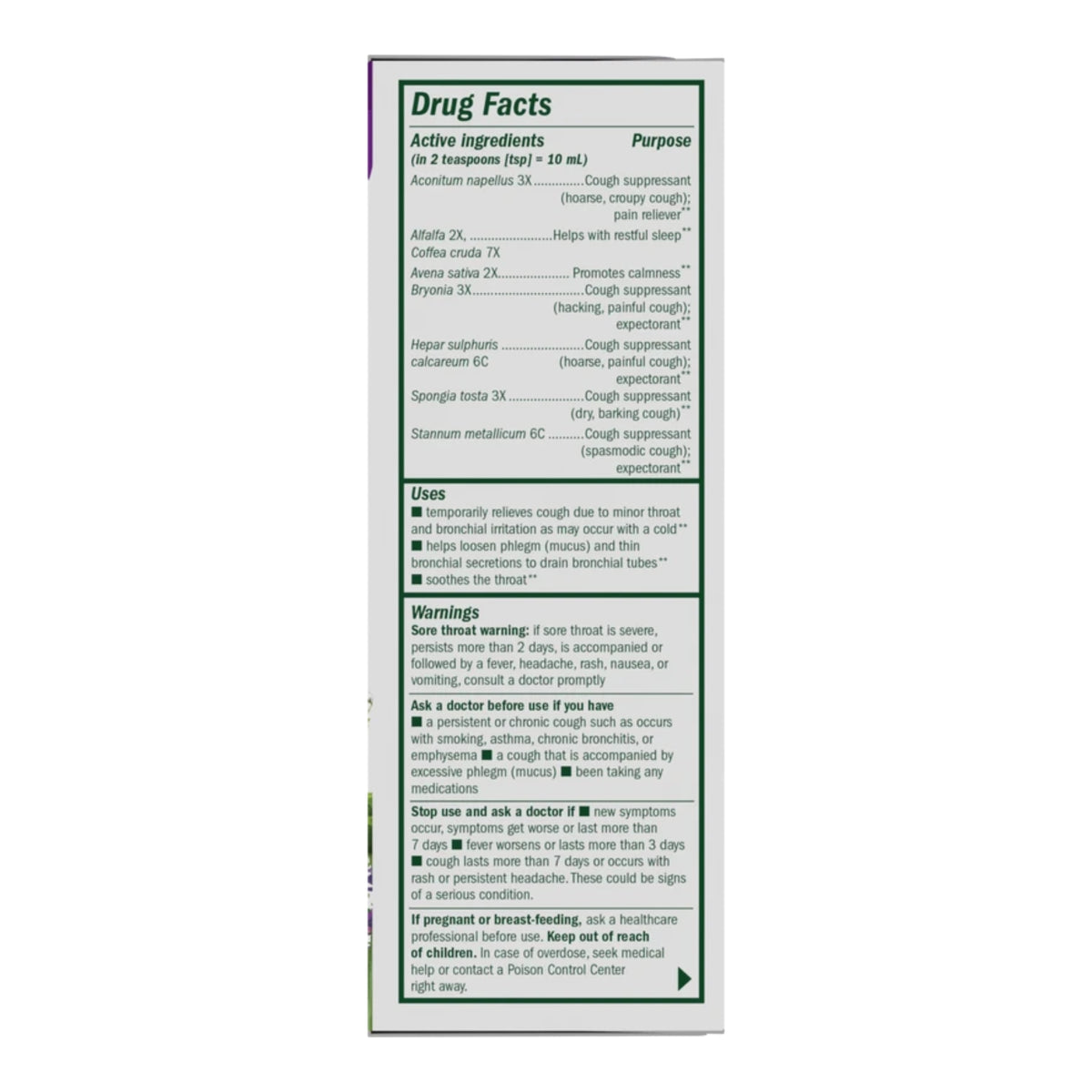 Alternate Image of Nighttime Cough & Bronchial Syrup, drug facts
