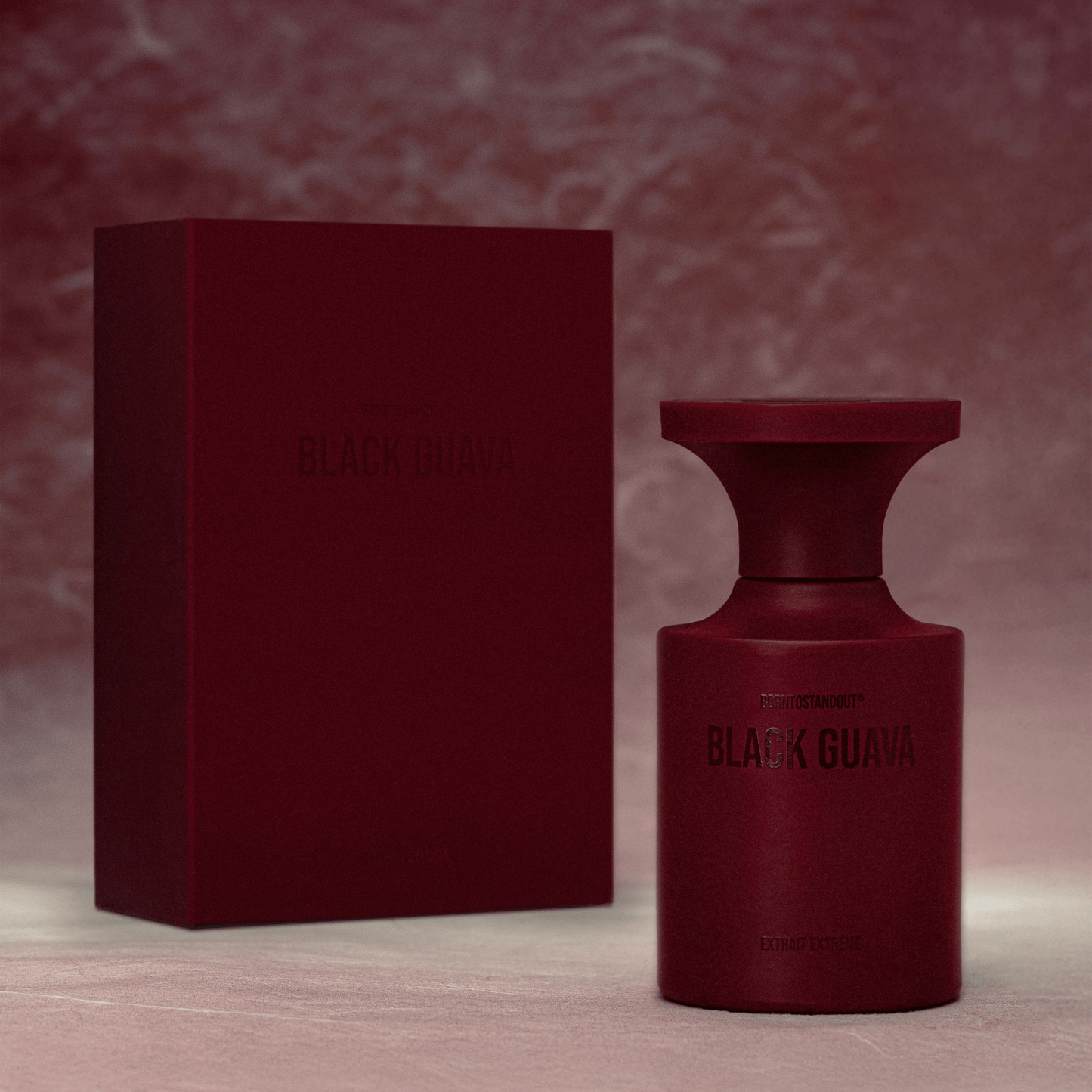 Alternate Image of Black Guava Extrait Extreme, dark red perfume bottle and box