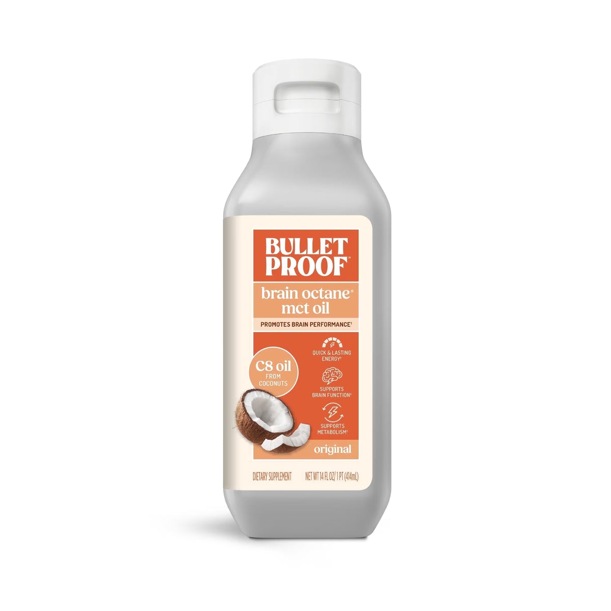 Primary Image of Brain Octane Oil, white bottle with orange label