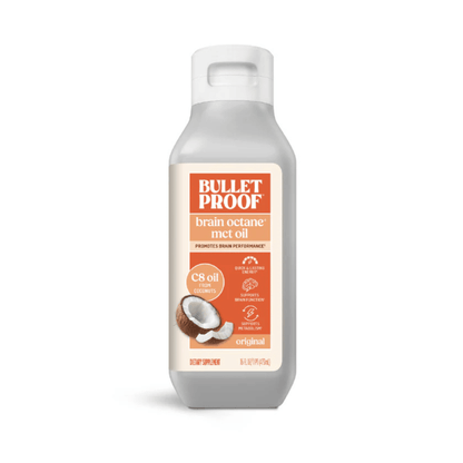 Primary Image of Brain Octane Oil 16oz, white bottle with orange label