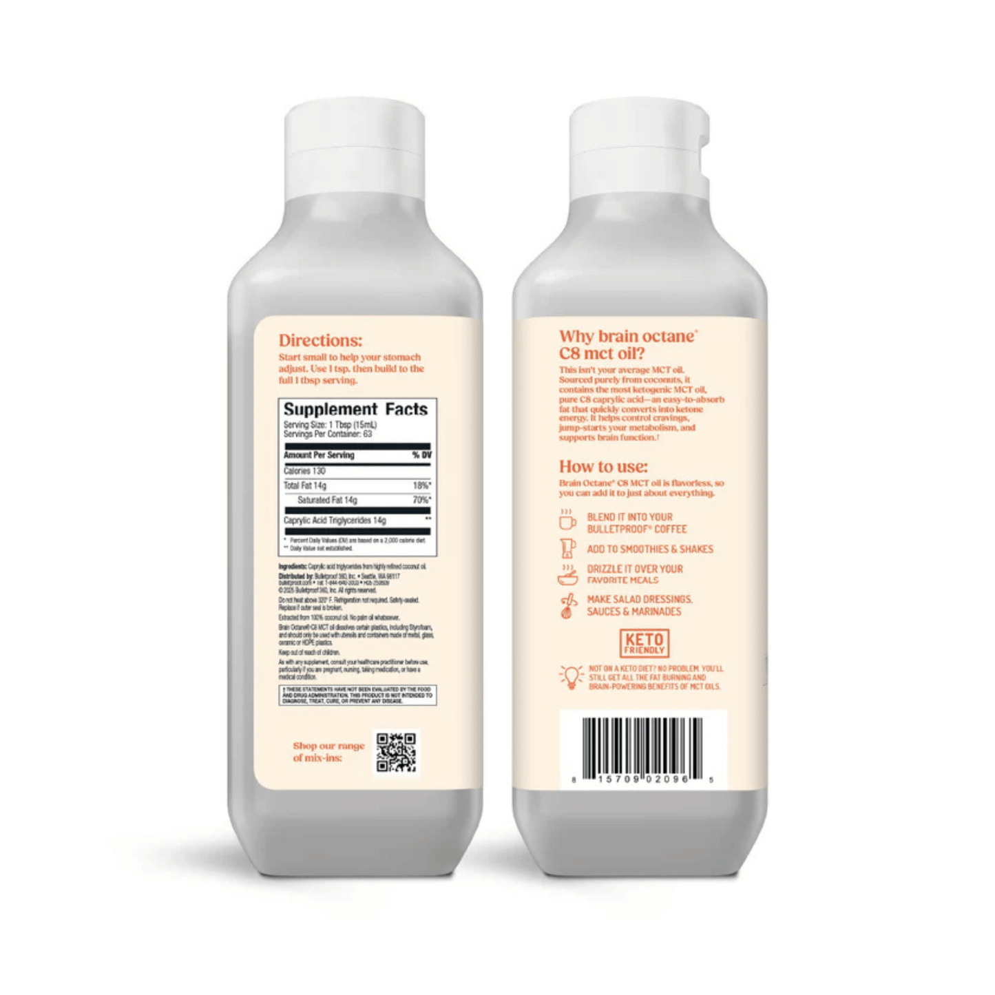 Alternate Image of Brain Octane Oil 32oz, white bottle with orange label