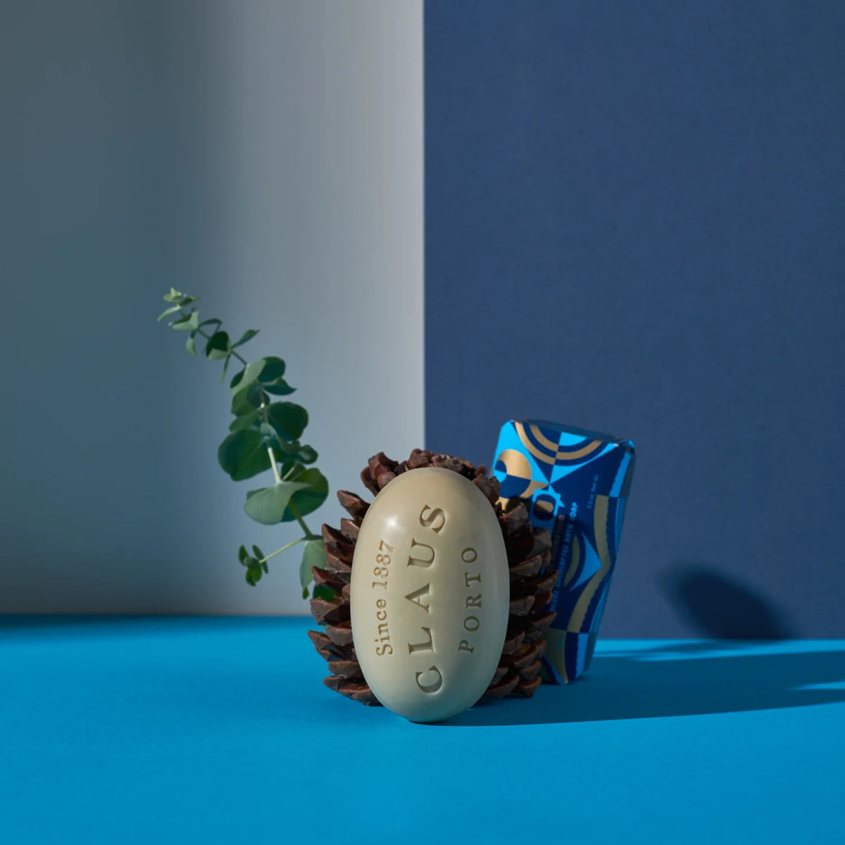 Alternate Image of Deco Encens Eucalyptus Bar Soap, blue and gold wrapped bar soap with plants