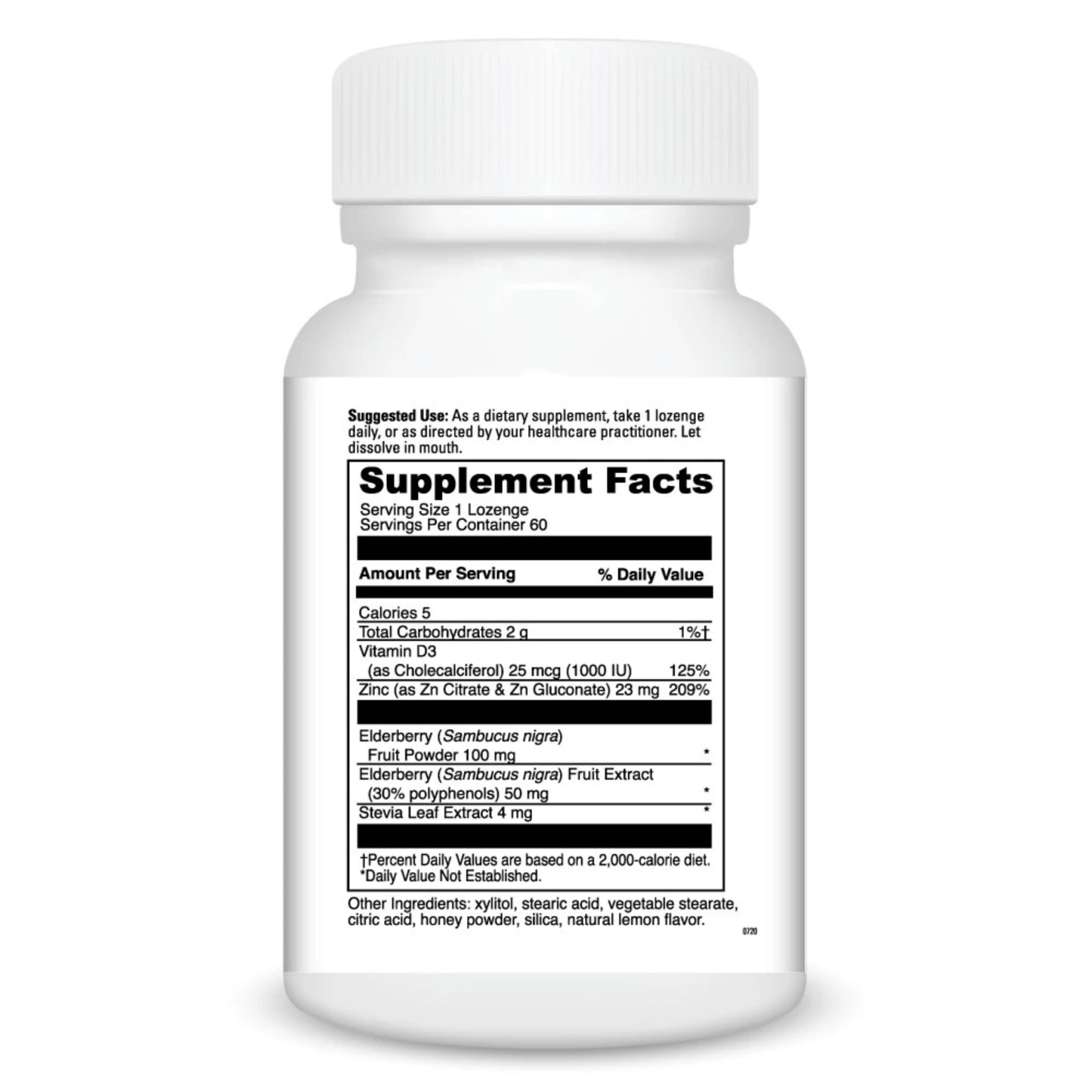 Alternate Image of Zinc + Elderberry Chewable Lozenges, white pill bottle