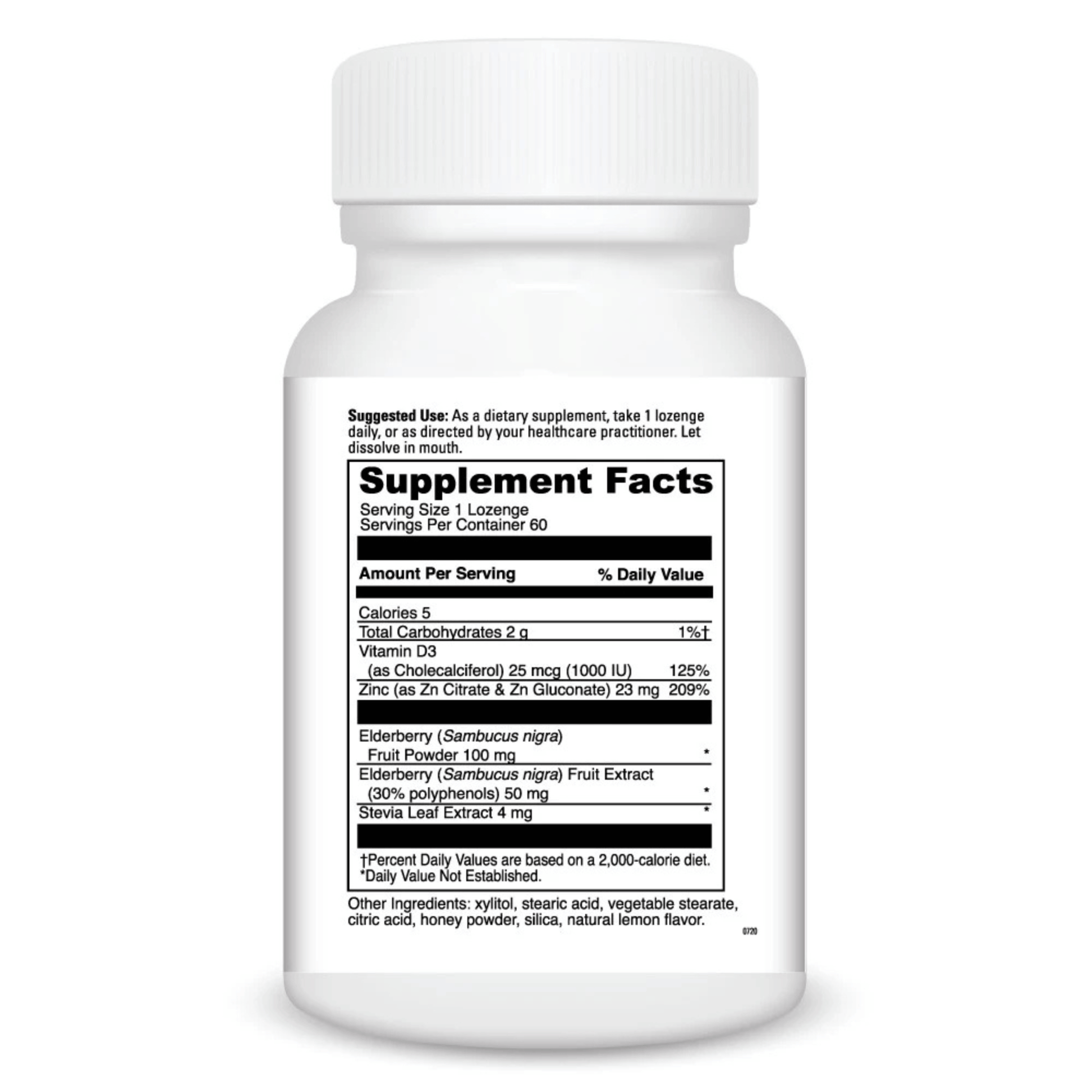 Alternate Image of Zinc + Elderberry Chewable Lozenges, white pill bottle