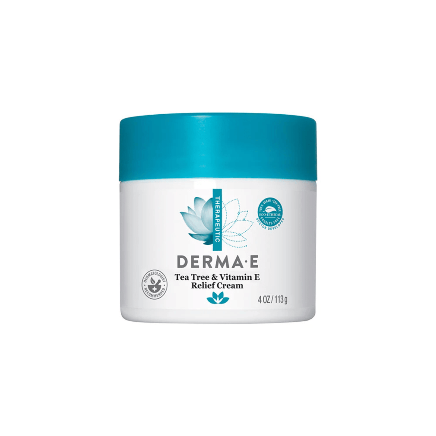 Primary Image of Tea Tree & Vitamin E Relief Cream, white jar with blue lid