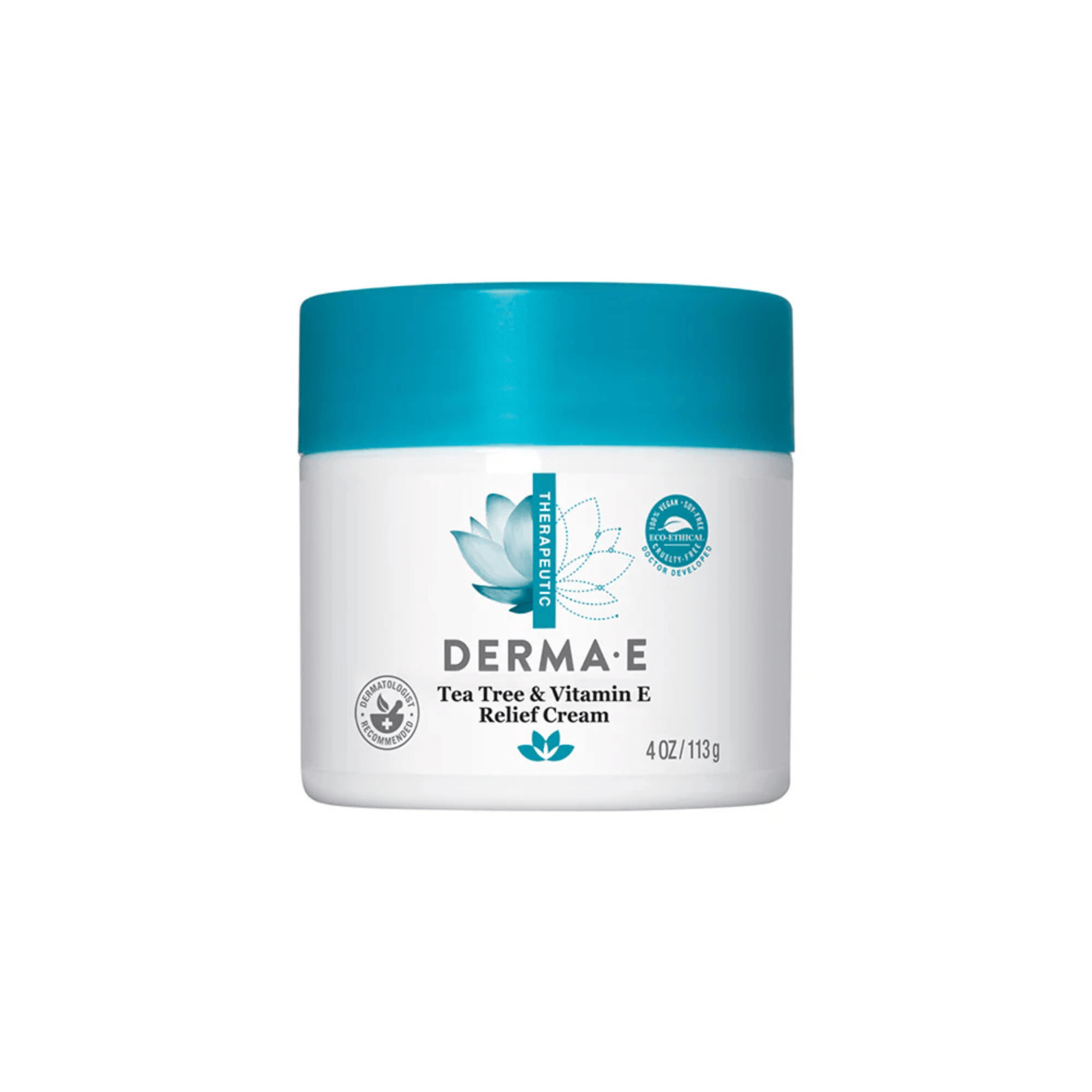 Primary Image of Tea Tree & Vitamin E Relief Cream, white jar with blue lid