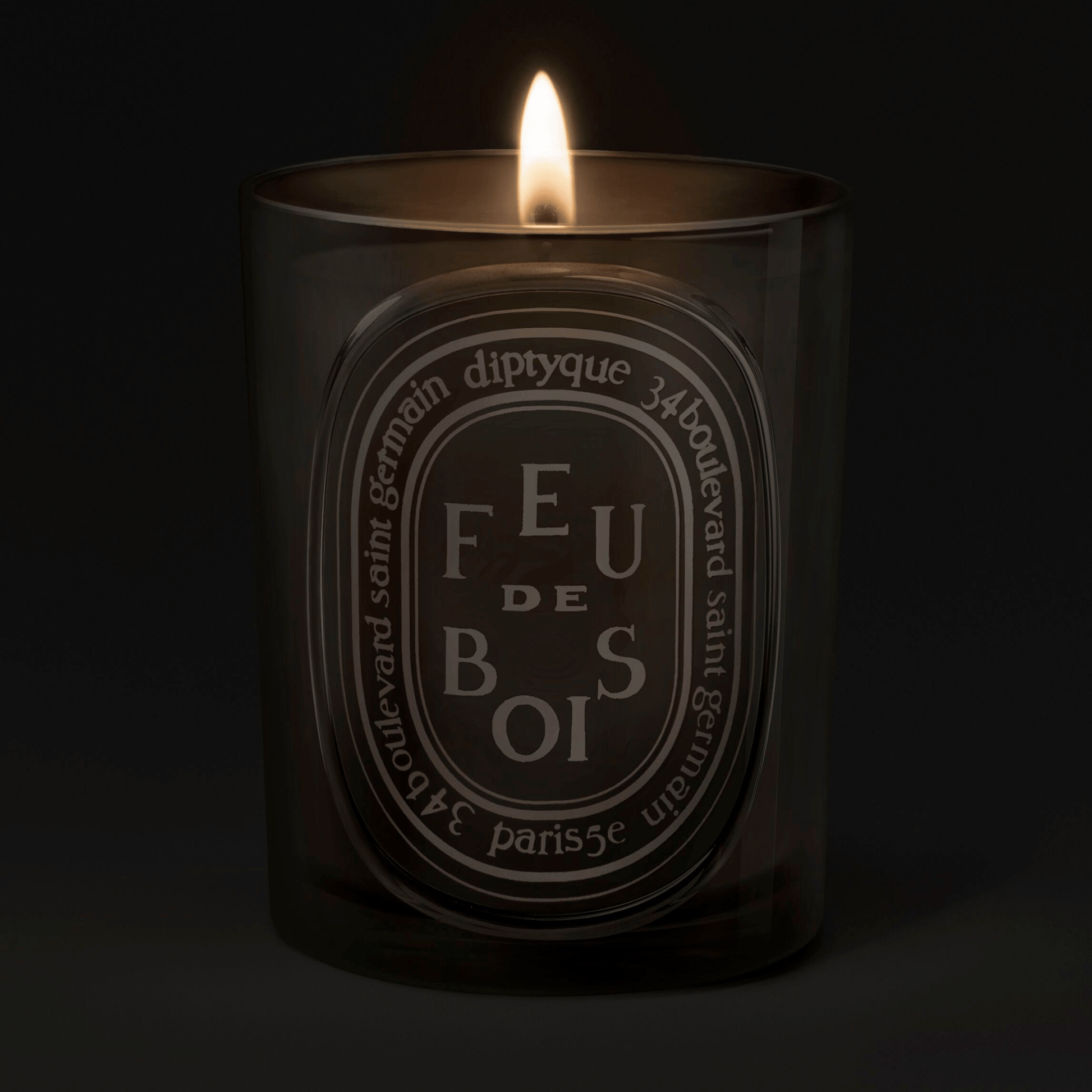 Alternate Image of Feu de Bois (Wood Fire) Medium Candle, gray glass candle