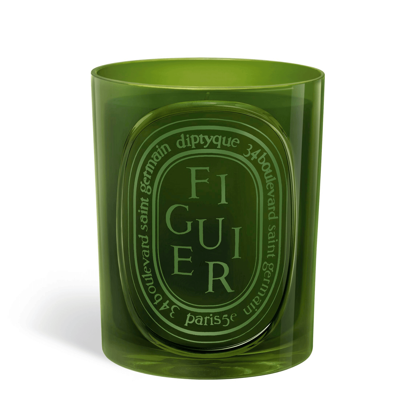 Primary Image of Figuier (Fig Tree) Medium Candle, green glass candle