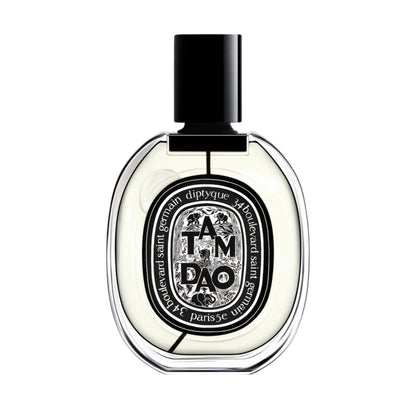 Front view of diptyque Paris Tam Dao Eau De Parfum bottle showcasing oval label on a white background