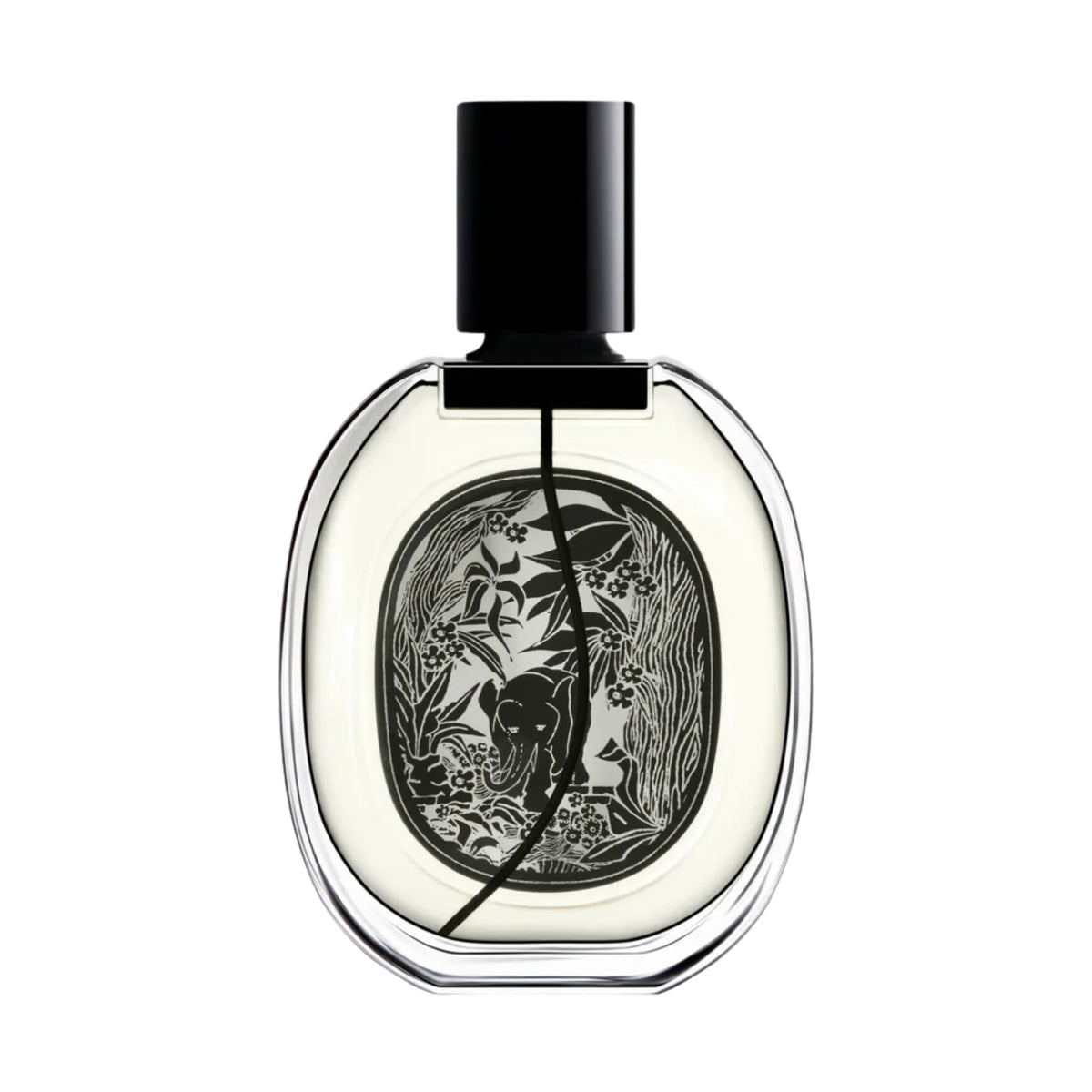Front view of Tam Dao Eau de Parfum showcasing its ornate label and black cap against a white background