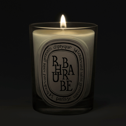 Alternate Image of Rhubarb Candle, clear glass vessel with black and white oval label