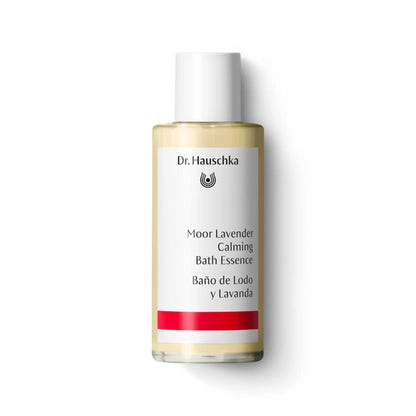 Primary Image of Moor Lavender Calming Bath Essence, clear glass bottle with white label