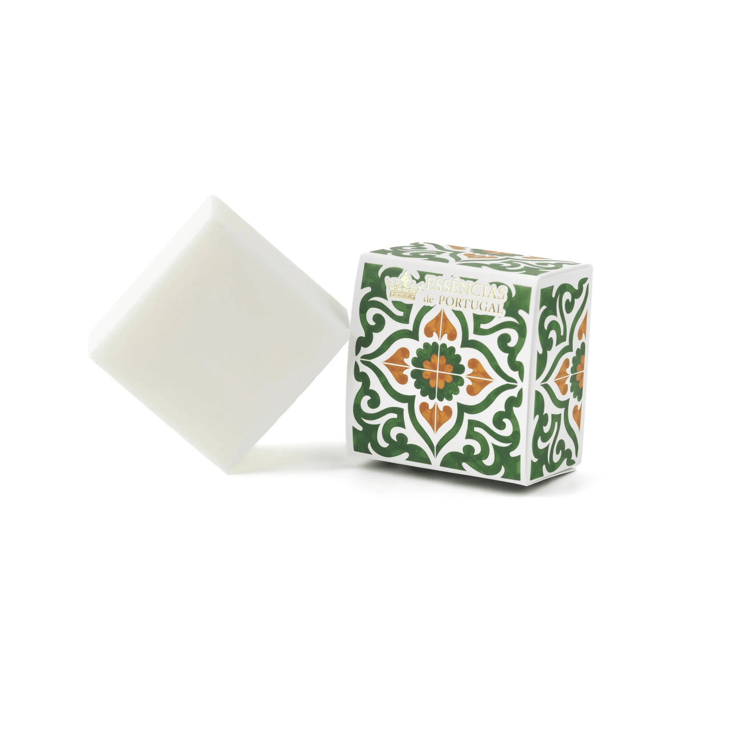 Primary Image of Orange and Bergamot Bar Soap, green patterend box bar soap