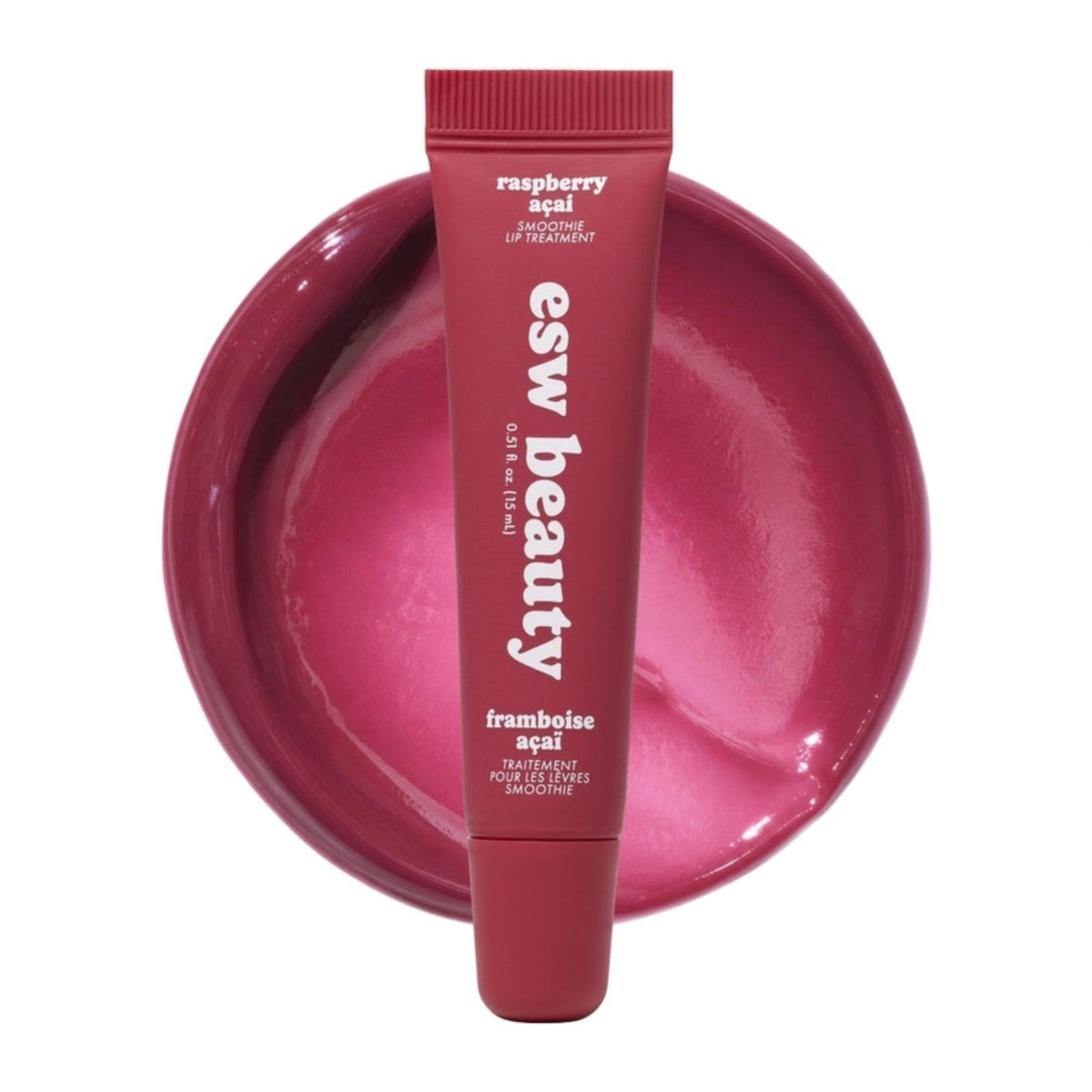 Primary Image of Holiday Raspberry Acai Smoothie Enhanced Protection Lip Treatment, pink lip balm tube with swatch