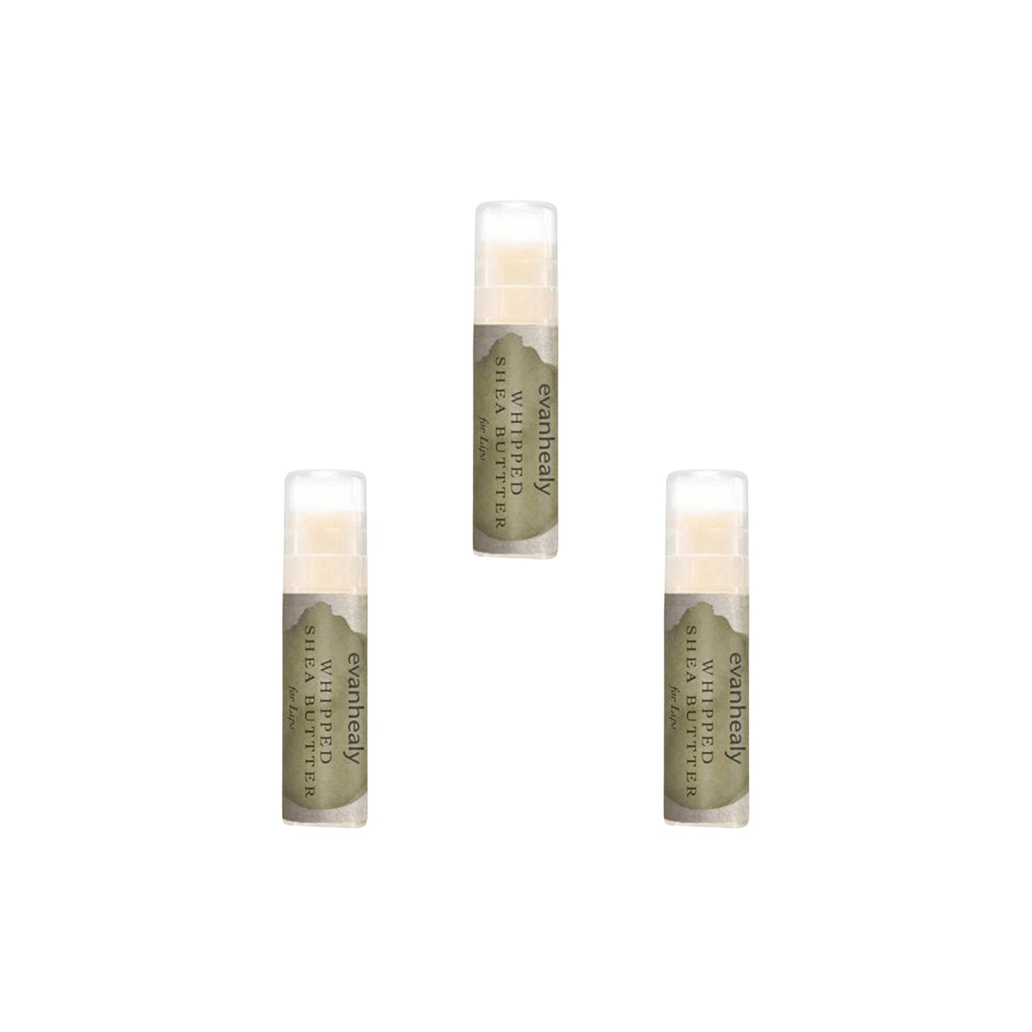 Primary Image of Whipped Shea Butter Lip Balm 3 Pack 0.15 oz, lip balms with green and beige label