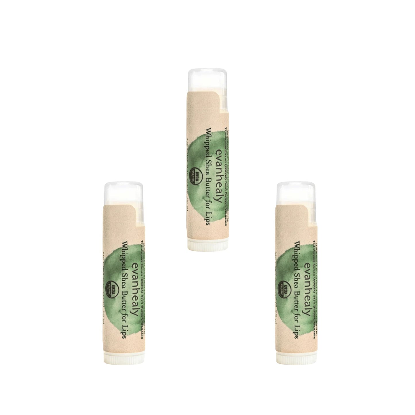Primary Image of Whipped Shea Butter Lip Balm 3 Pack 0.25 oz, lip balms with green and beige label