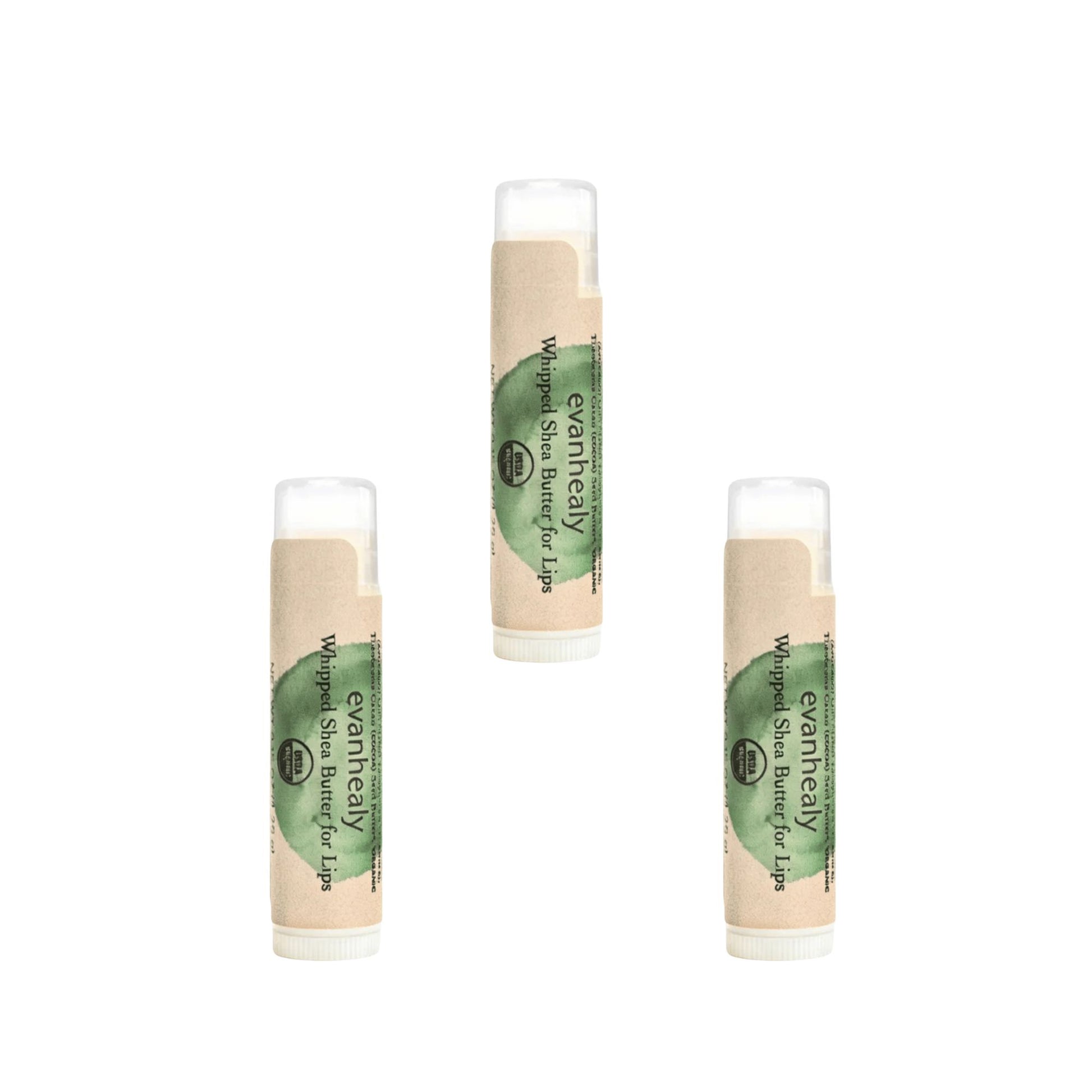 Primary Image of Whipped Shea Butter Lip Balm 3 Pack 0.25 oz, lip balms with green and beige label