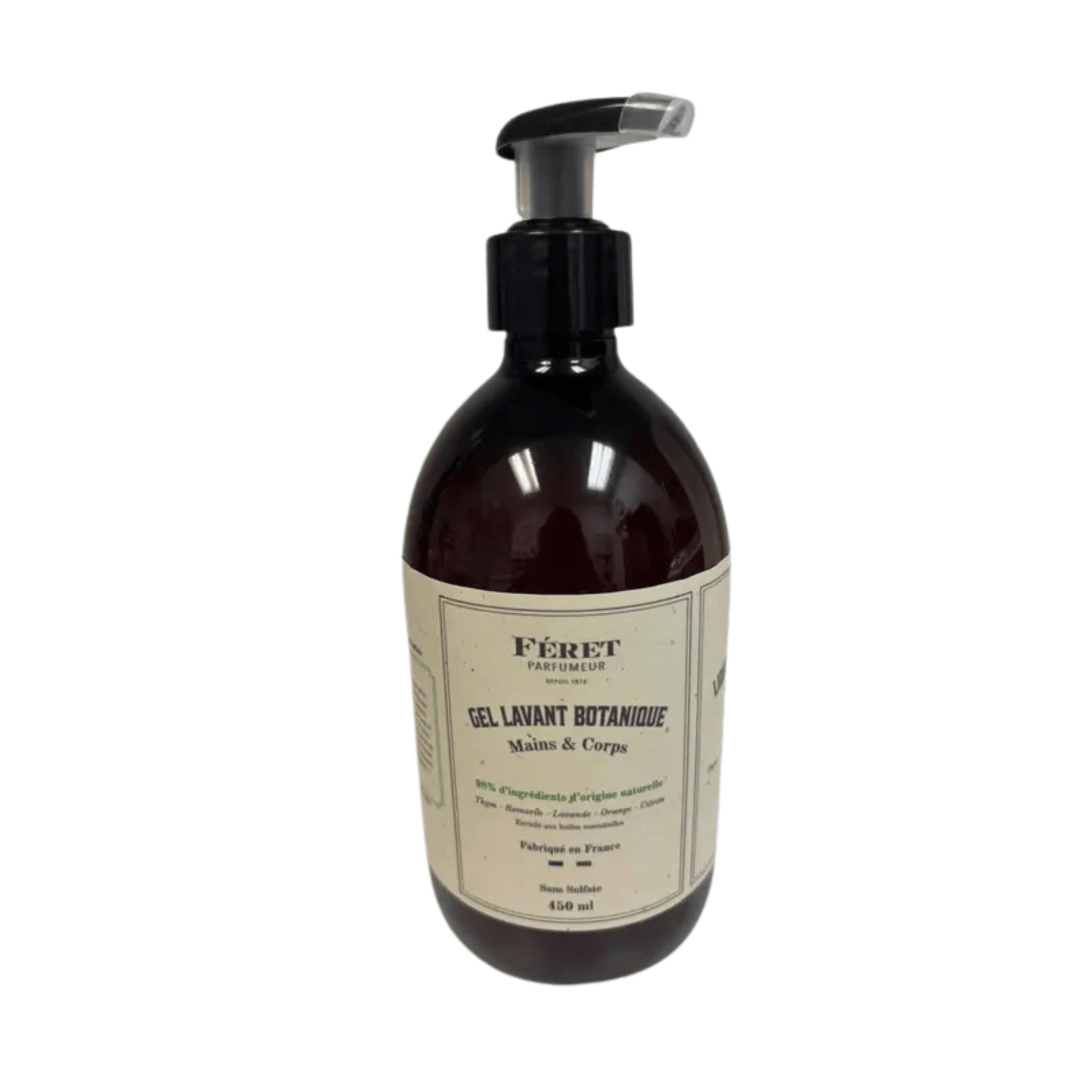 Primary Image of Botanical Hand & Body Liquid Soap, amber pump top bottle with brown label