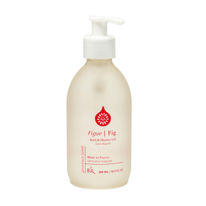 Front view of Provence Sante Fig Shower Gel bottle with white pump on a white background