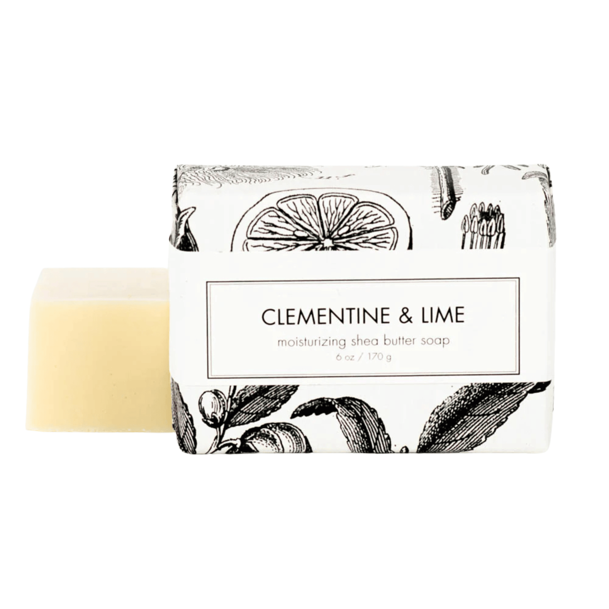 Primary Image of Clementine & Lime Shea Butter Bar Soap, bar soap with black and white wrapper