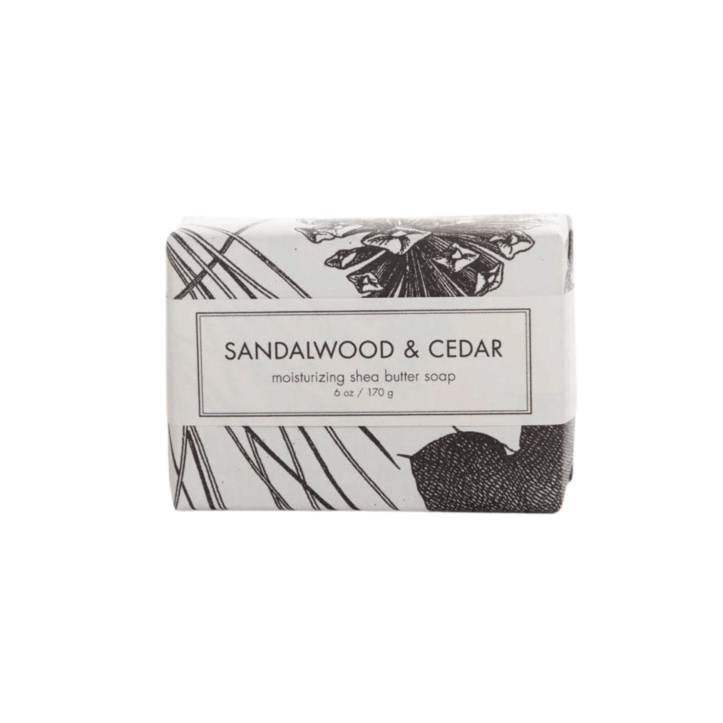 Primary Iamge of Sandalwood & Cedar Shea Butter Bar Soap, bar soap with black and white wrapper