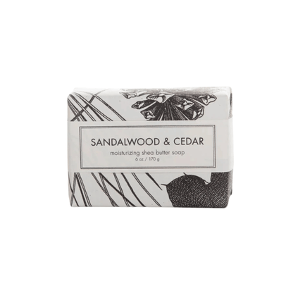 Primary Iamge of Sandalwood & Cedar Shea Butter Bar Soap, bar soap with black and white wrapper