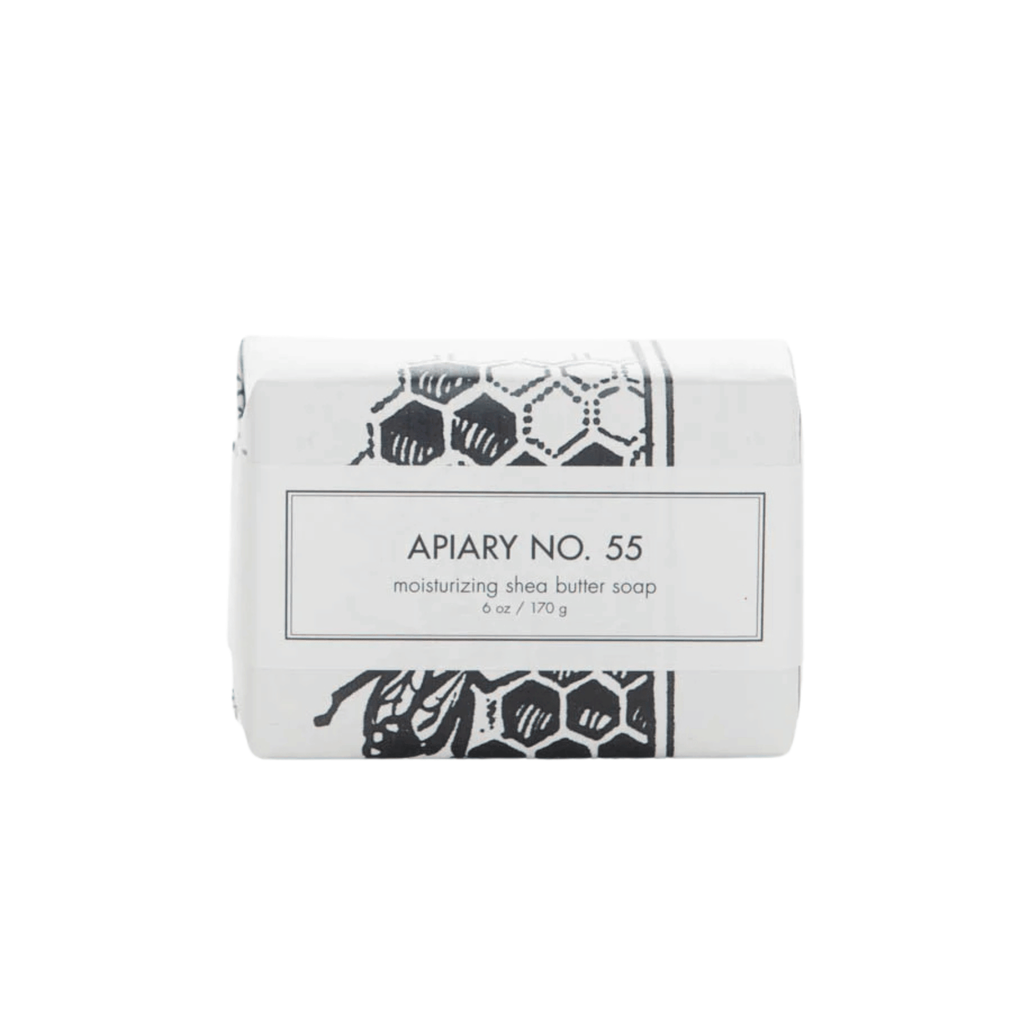 Primary Image of Apiary No. 55 Shea Butter Bar Soap, bar soap in black and white wrapper