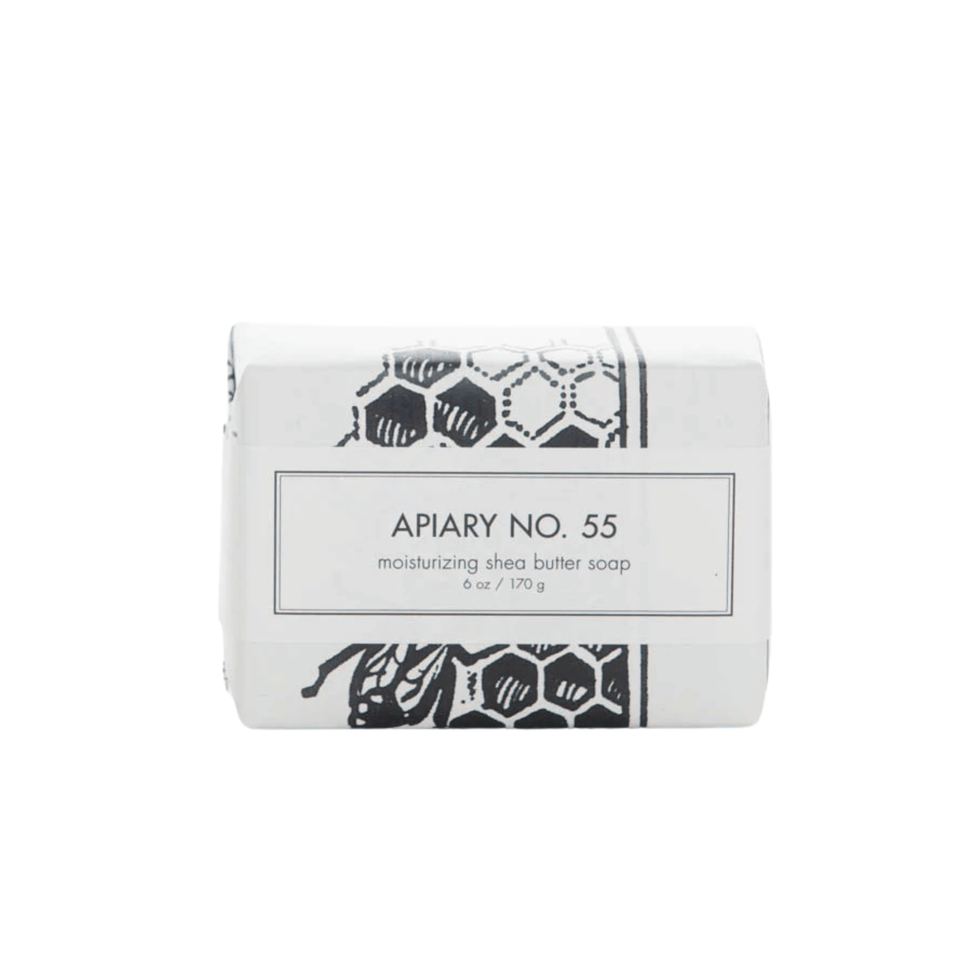 Primary Image of Apiary No. 55 Shea Butter Bar Soap, bar soap in black and white wrapper