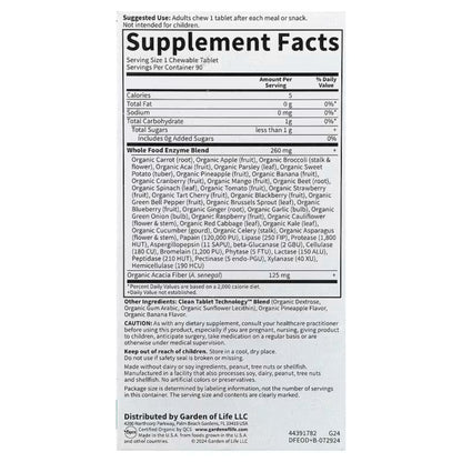 Alternate Image of Dr. Formulated Enzymes Organic Digest+ Tropical Fruit Chewable, supplement facts 