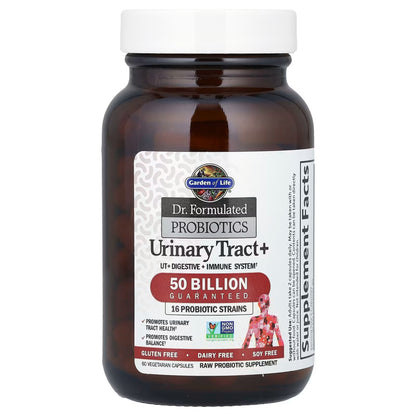 Front view of Garden of Life Dr. Formulated Probiotics Urinary Tract+ 50 Billion bottle with white cap on white background