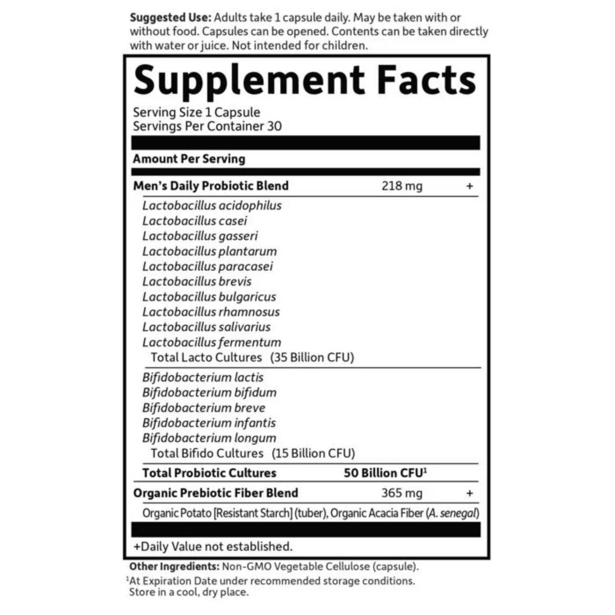 Alternate Image of Dr. Formulated Once Daily Men's Probiotic 50 Billion Shelf-Stable, supplement facts