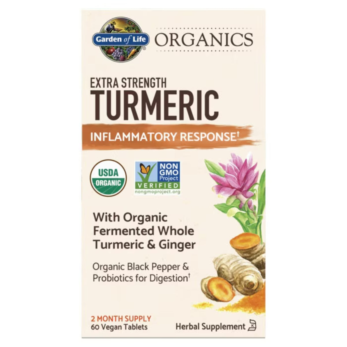 Primary Image of Organics Extra Strength Turmeric, box with illustrated ingredients