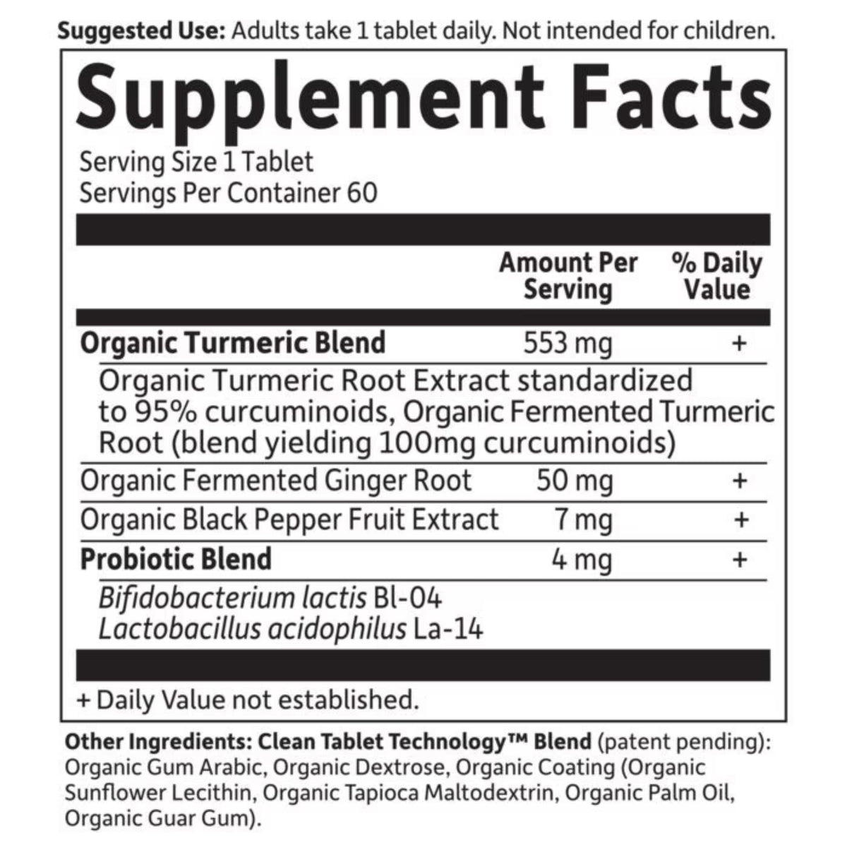 Alternate Image of Organics Extra Strength Turmeric, supplement facts