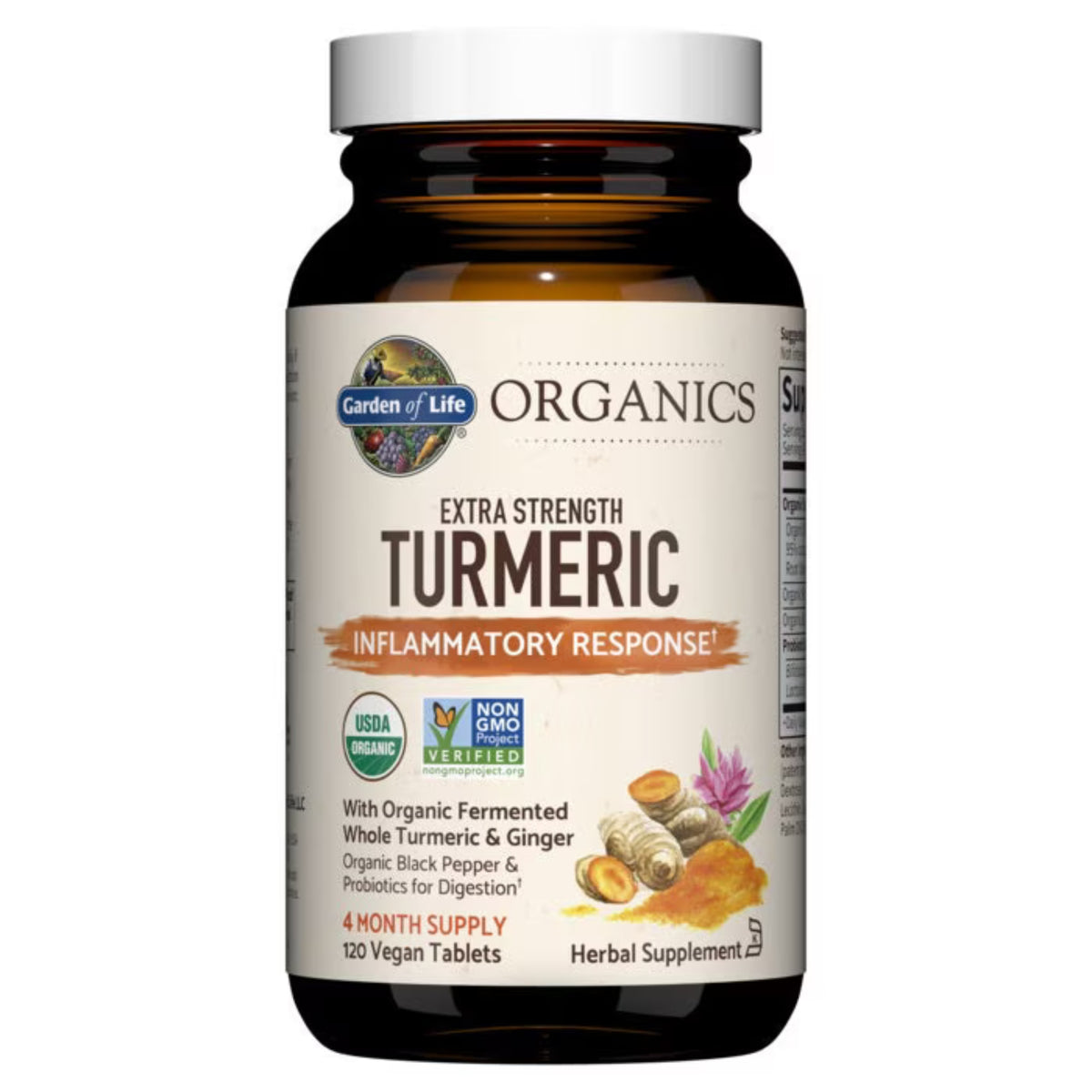 Alternate Image of Organics Extra Strength Turmeric, bottle with label with illustrated ingredients