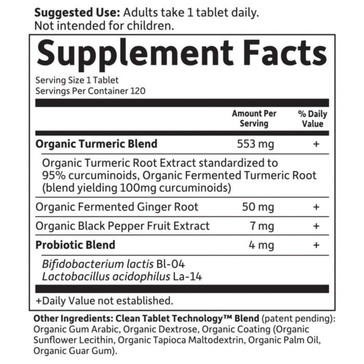 Alternate Image of Organics Extra Strength Turmeric, supplement facts