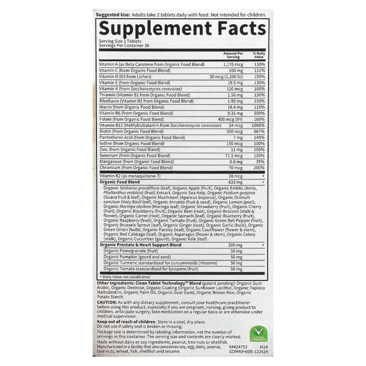 Garden of Life Organics Men's 40+ Multivitamin (60 count) #10072015