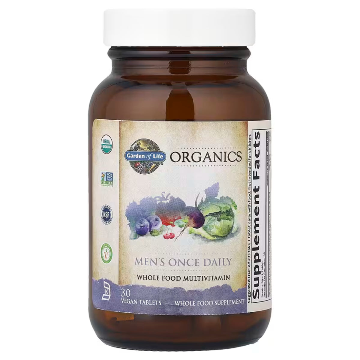 Alternate Image of Organics Men's Once Daily Multivitamin, brown bottle with label with illustrated veggies
